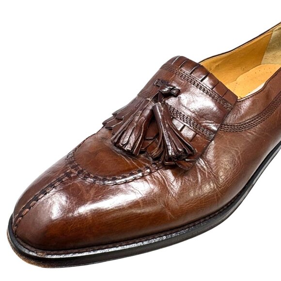 Magnanni Brown Leather Kiltie Tassel Split Toe Dress Loafer Shoes - Picture 2 of 10